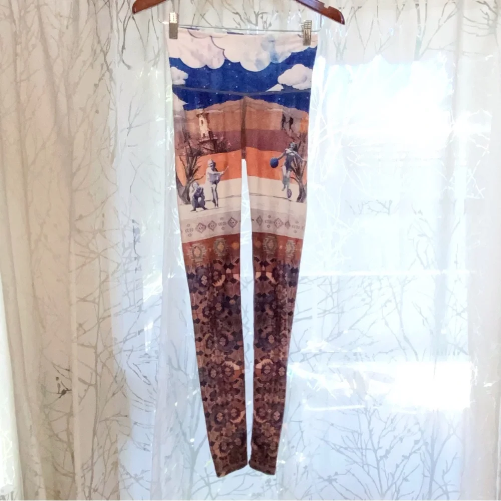 NIYAMA SOL blue white brown clouds print mustang sally endless long leggings - Picture 4 of 11